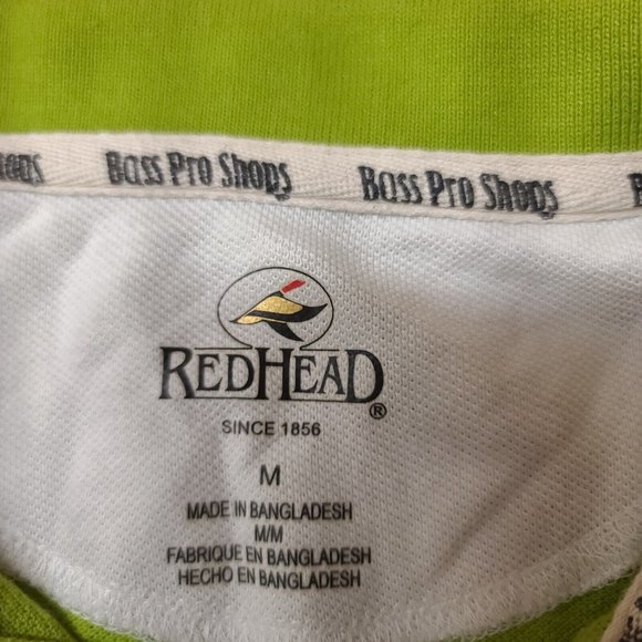 Redhead Bass Pro Mens Medium Green White Black 3 Button Pullover Polo Shirt - Picture 10 of 10